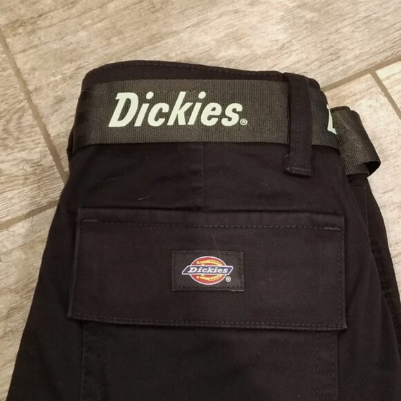 Dickies Women's Relaxed Baggy Fit Cropped Cargo Pants Belt Belted Black New - Picture 2 of 10